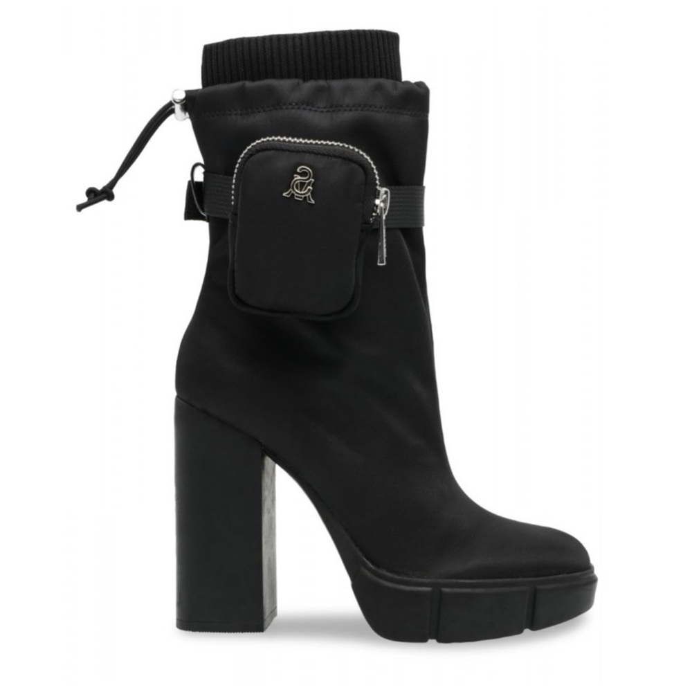 New! STEVE MADDEN RiseUp Zip Pocket Nylon Platform Square Heel Ankle Boots